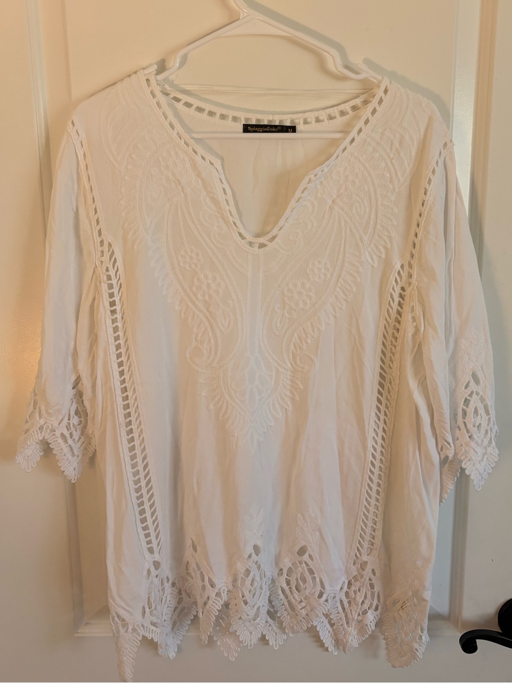 Sheer Embroidered White Boho Tunic or Swim Cover-up by Spiaggia Dolce